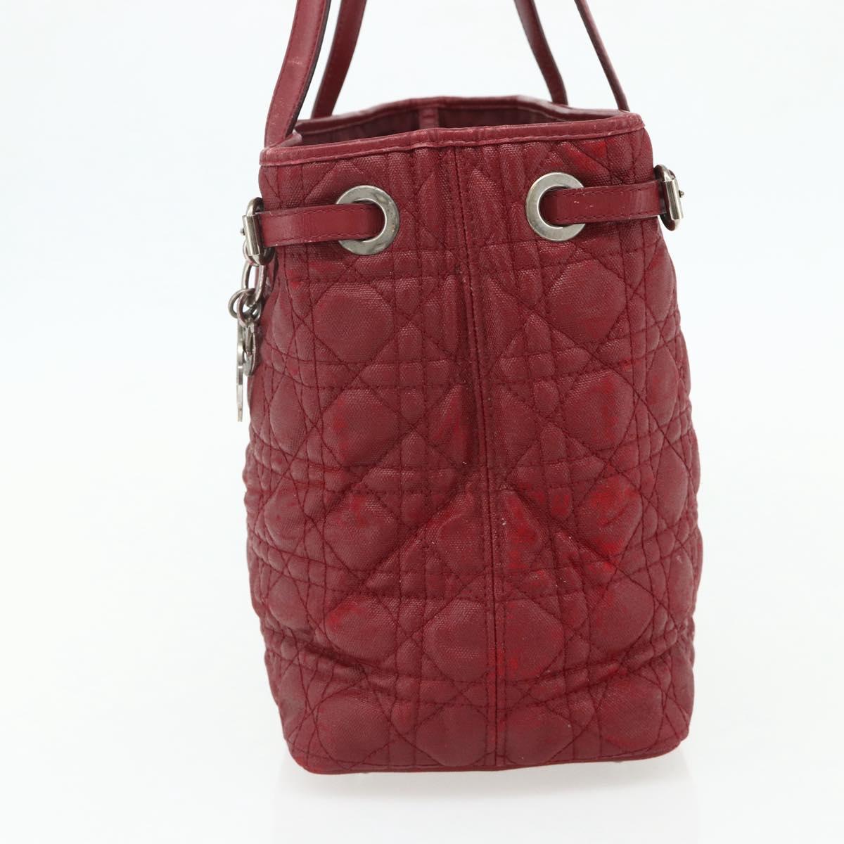 Christian Dior Canage Tote Bag Coated Canvas Red Silver Auth ka4249