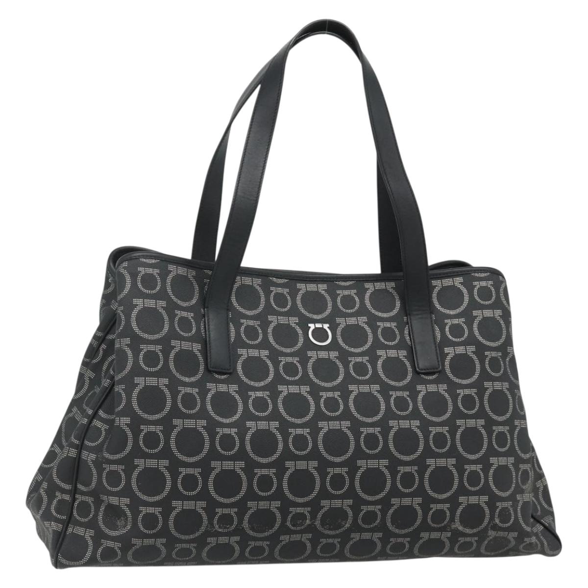 Salvatore Ferragamo Gancini Tote Bag Leather Black Silver Auth ka4260