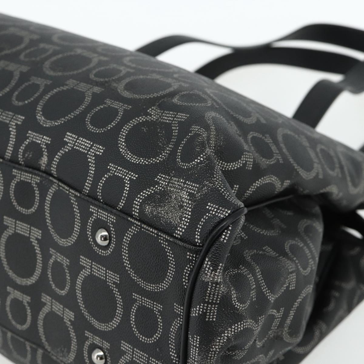Salvatore Ferragamo Gancini Tote Bag Leather Black Silver Auth ka4260