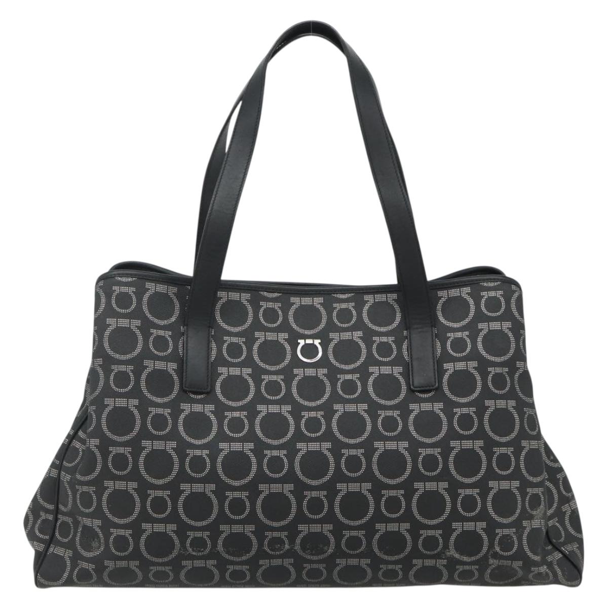 Salvatore Ferragamo Gancini Tote Bag Leather Black Silver Auth ka4260