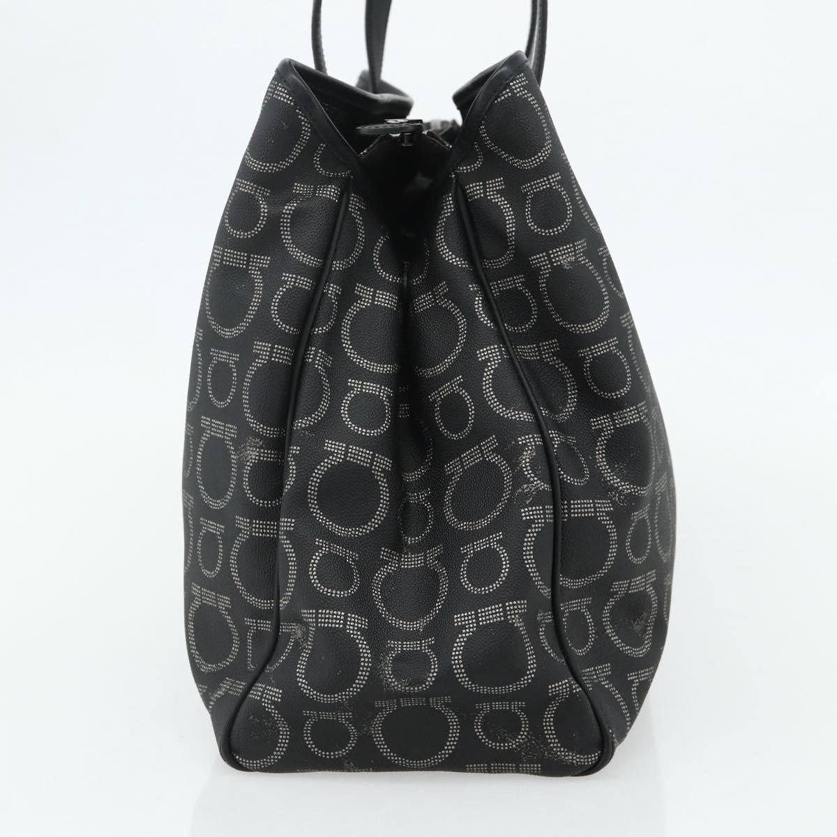 Salvatore Ferragamo Gancini Tote Bag Leather Black Silver Auth ka4260