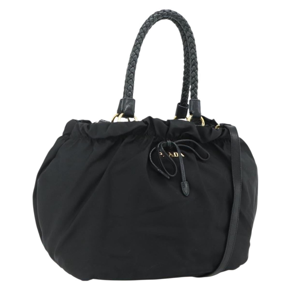 PRADA Hand Bag Nylon 2way Black Gold Auth ka4261