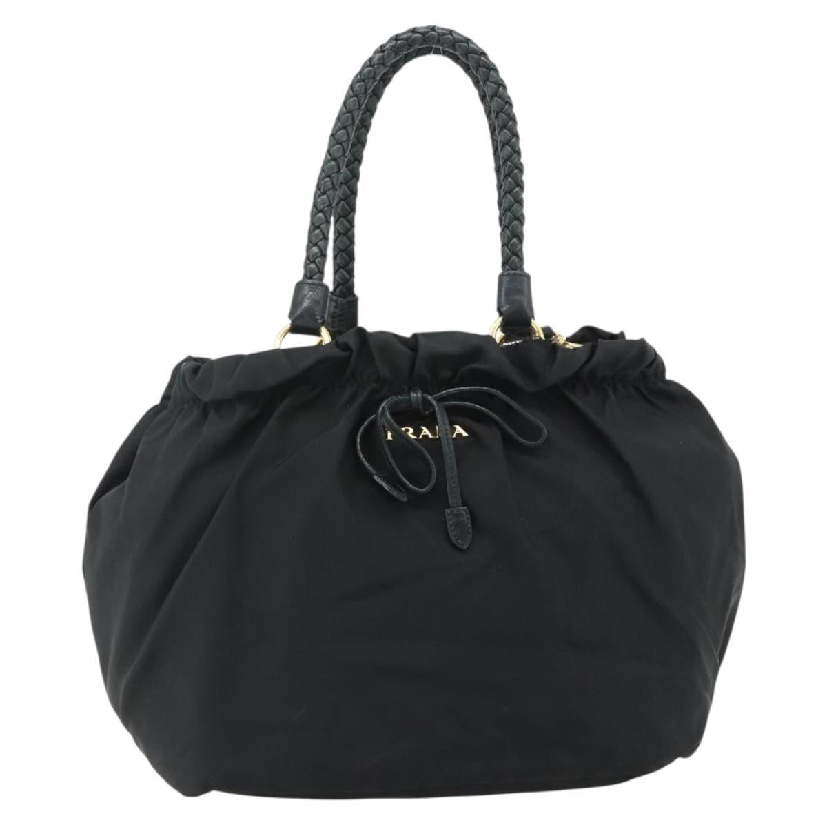 PRADA Hand Bag Nylon 2way Black Gold Auth ka4261
