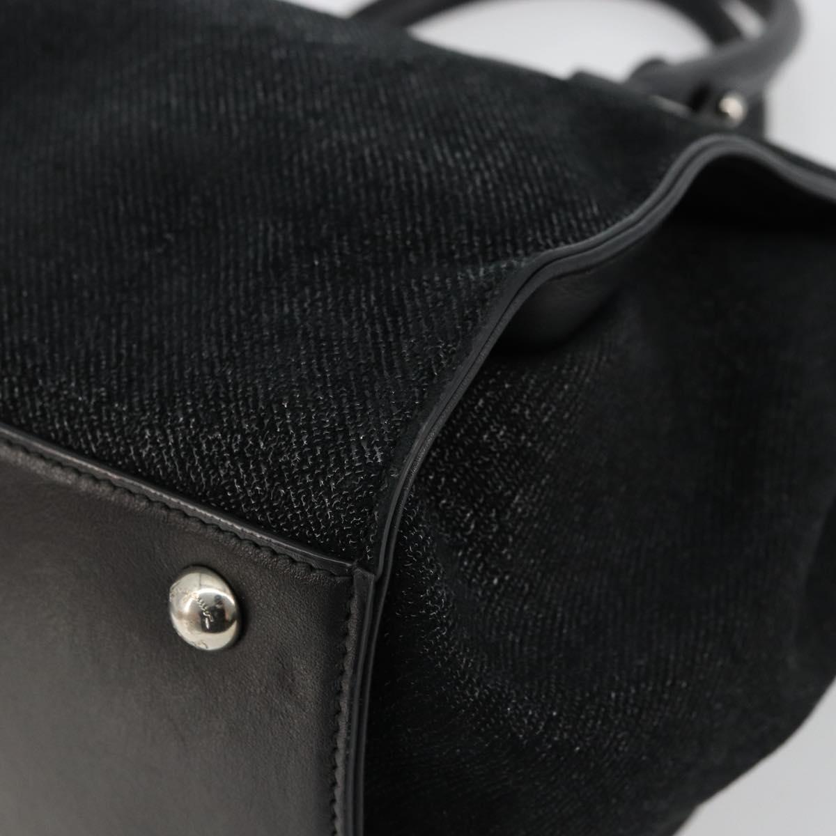 Salvatore Ferragamo Gancini Bag Canvas Leather 2way Black Silver Auth ka4262A