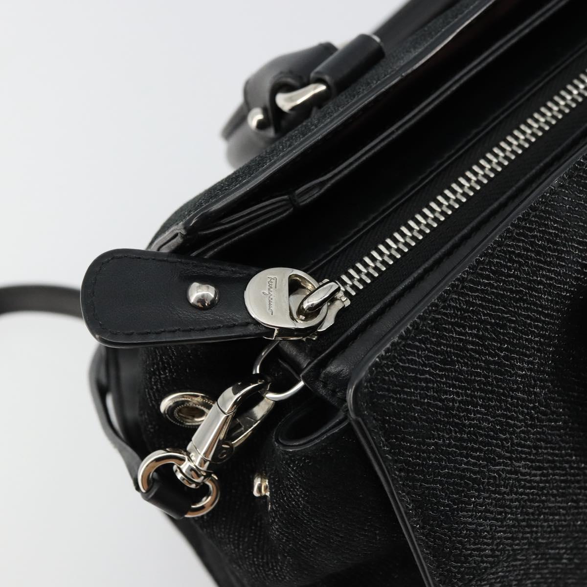 Salvatore Ferragamo Gancini Bag Canvas Leather 2way Black Silver Auth ka4262A
