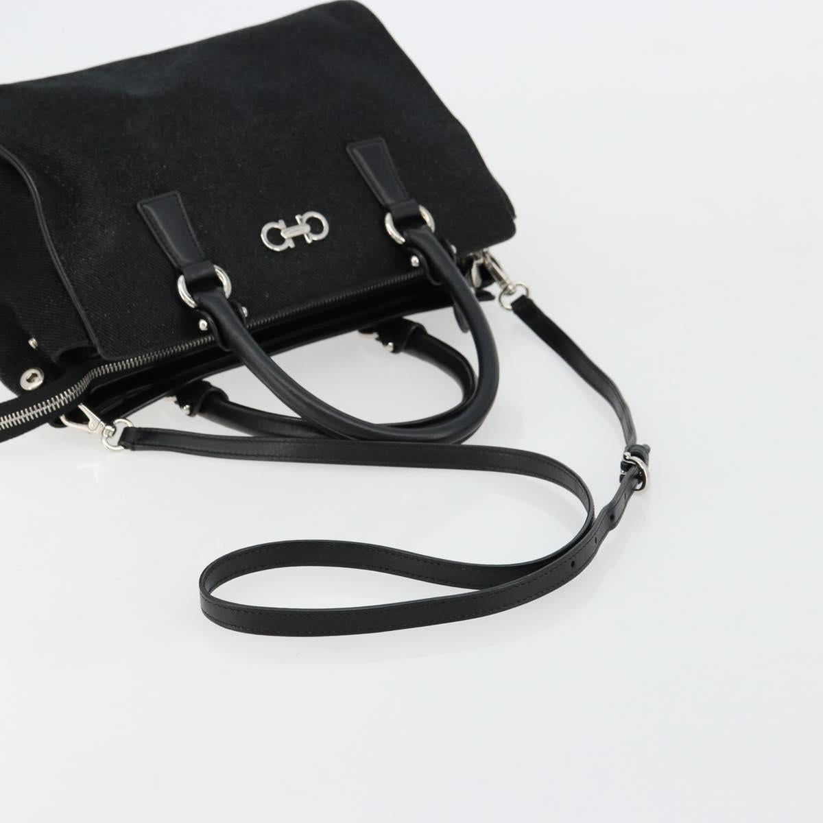 Salvatore Ferragamo Gancini Bag Canvas Leather 2way Black Silver Auth ka4262A