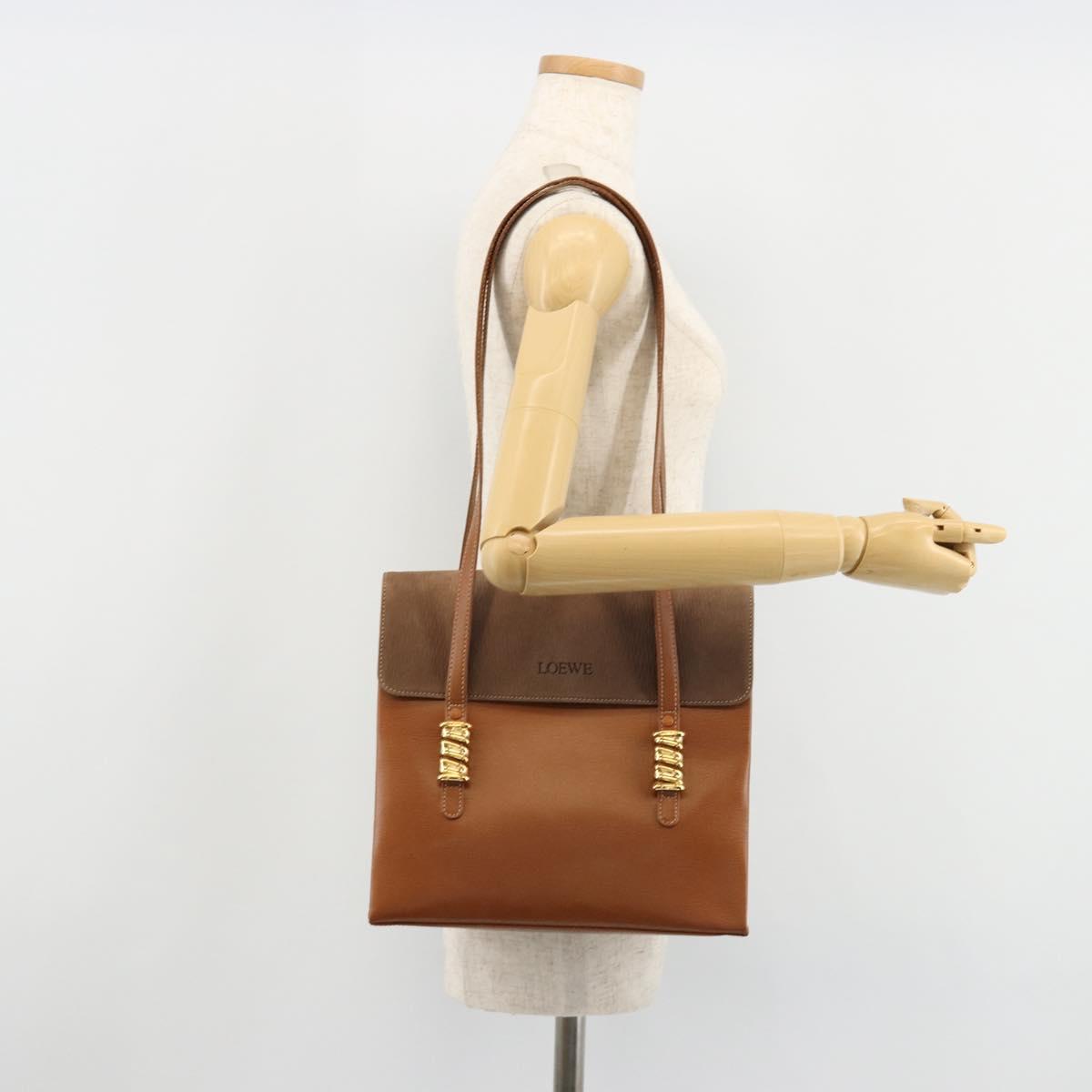 LOEWE Velazquez Shoulder Bag Leather Brown Gold Auth ka4263