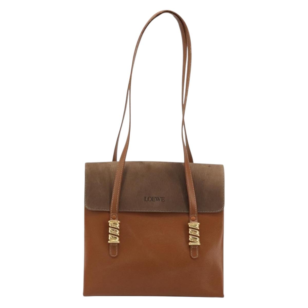 LOEWE Velazquez Shoulder Bag Leather Brown Gold Auth ka4263