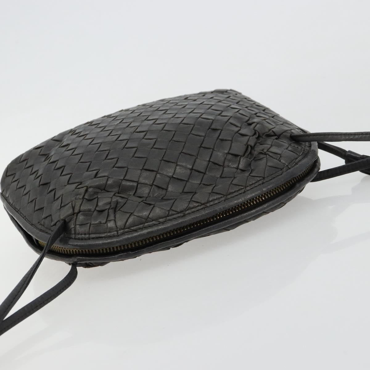 BOTTEGA VENETA INTRECCIATO Shoulder Bag Leather Black Auth ka4265A