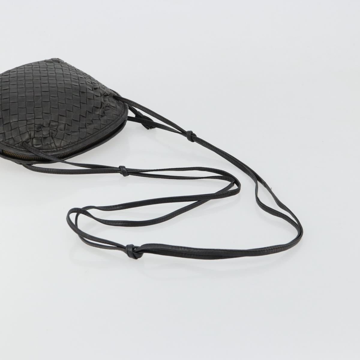 BOTTEGA VENETA INTRECCIATO Shoulder Bag Leather Black Auth ka4265A