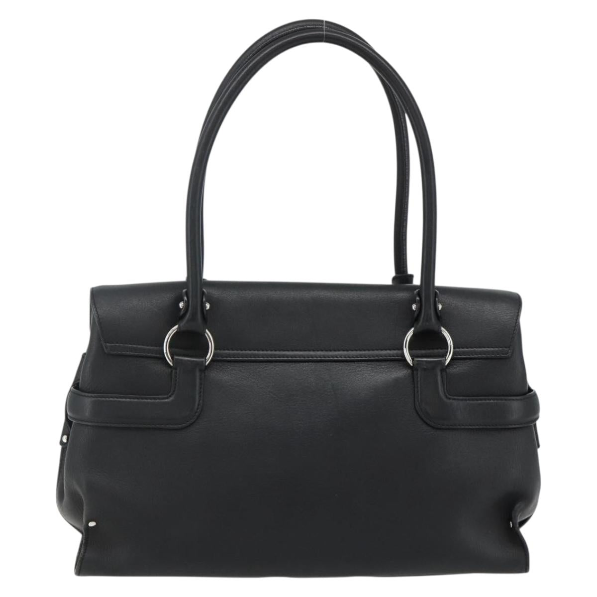 Salvatore Ferragamo Gancini Shoulder Bag Leather Black Silver Auth ka4272A