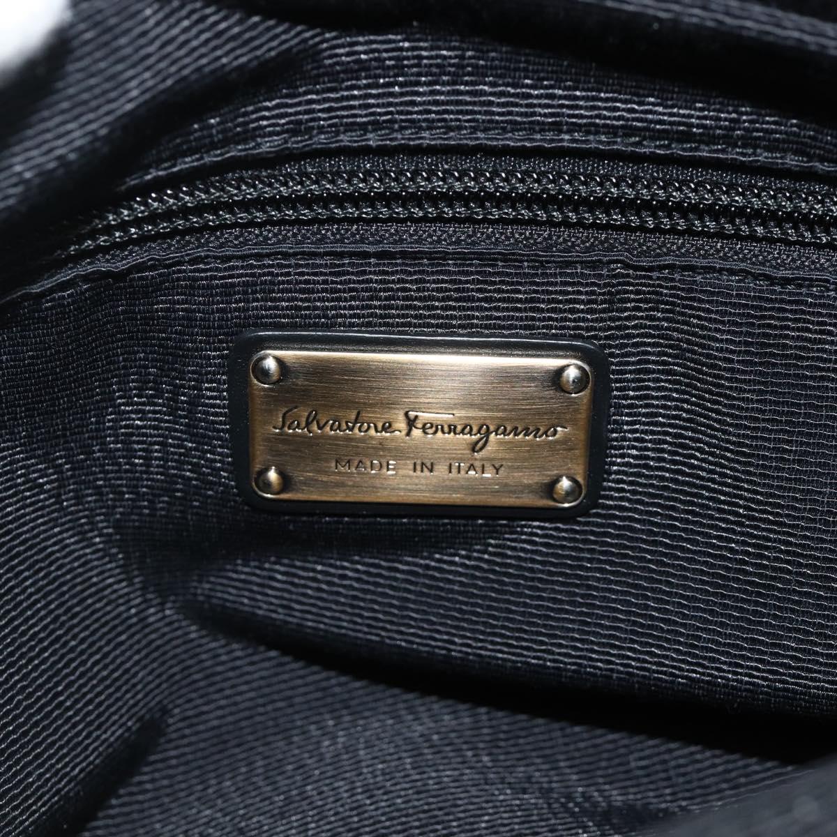 Salvatore Ferragamo Vala Hand Bag Leather 2way Black Gold Auth ka4273A