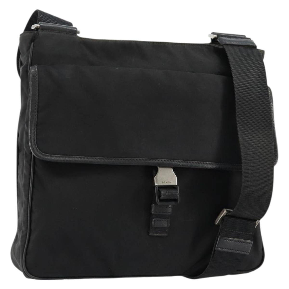 PRADA Shoulder Bag Nylon Black Silver Auth ka4274