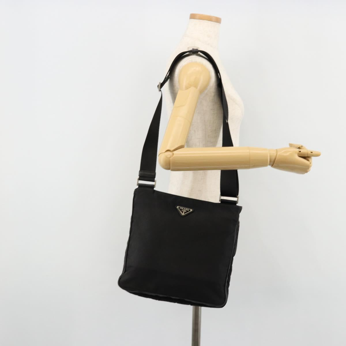 PRADA Shoulder Bag Nylon Black Silver Auth ka4274