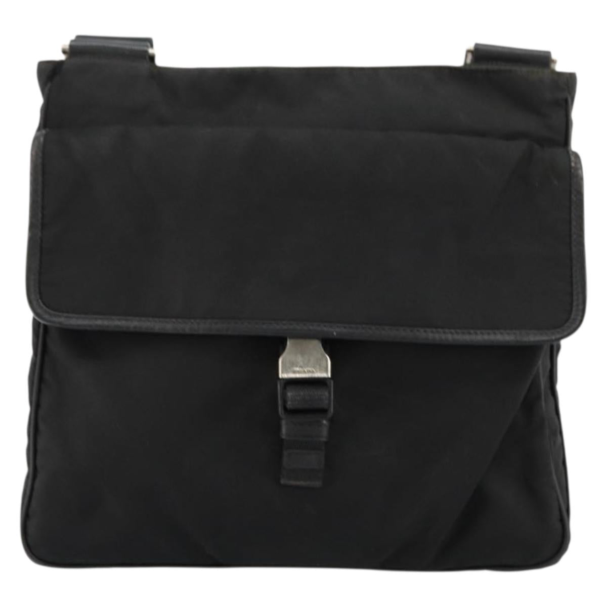PRADA Shoulder Bag Nylon Black Silver Auth ka4274