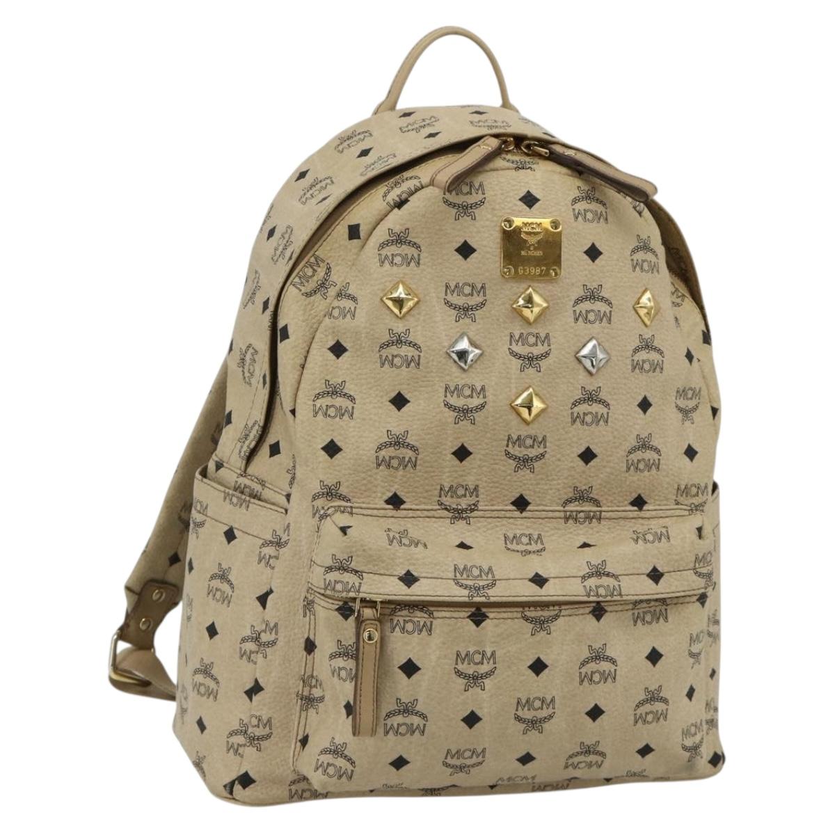 MCM Vicetos Logogram Backpack PVC Beige Gold Auth ka4282