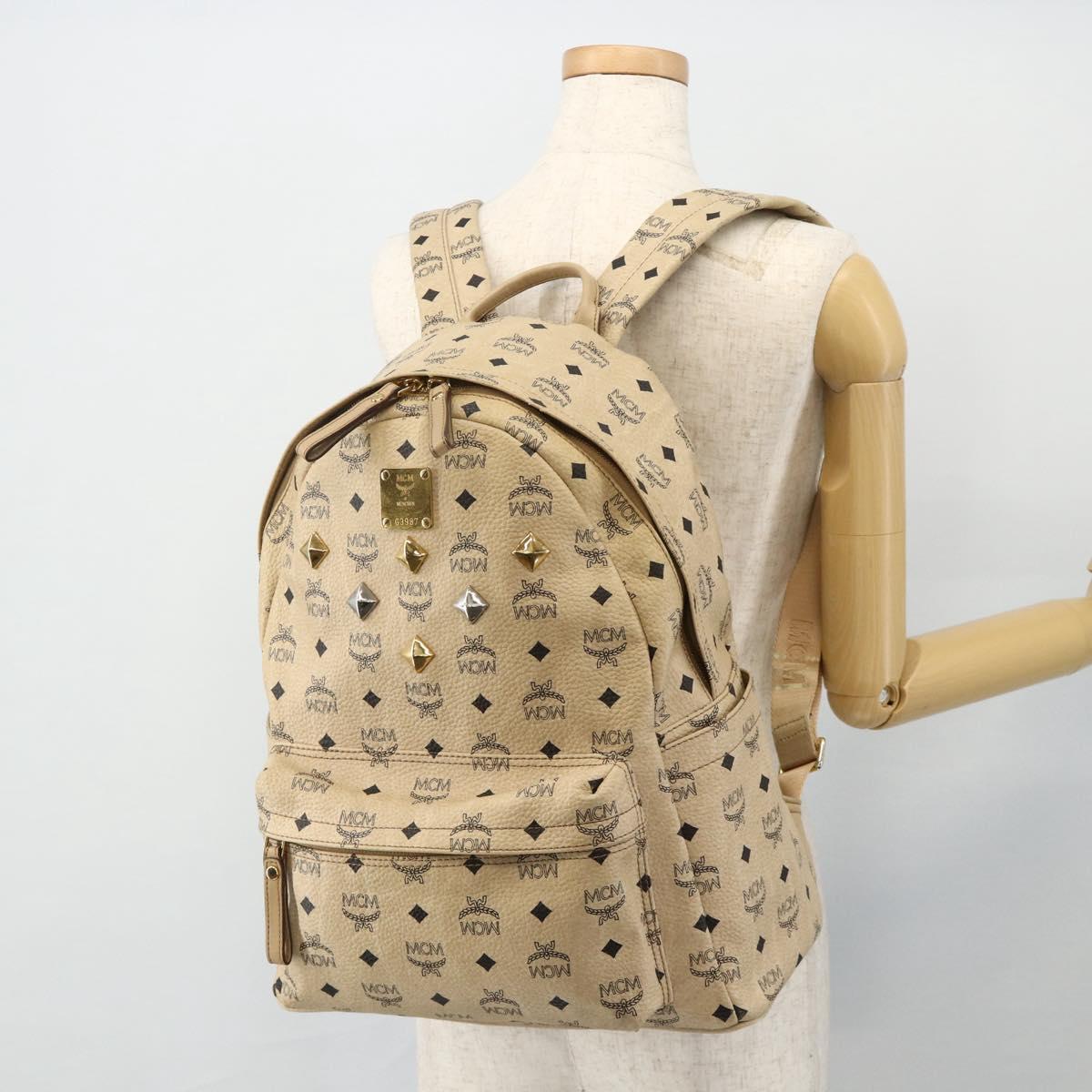 MCM Vicetos Logogram Backpack PVC Beige Gold Auth ka4282