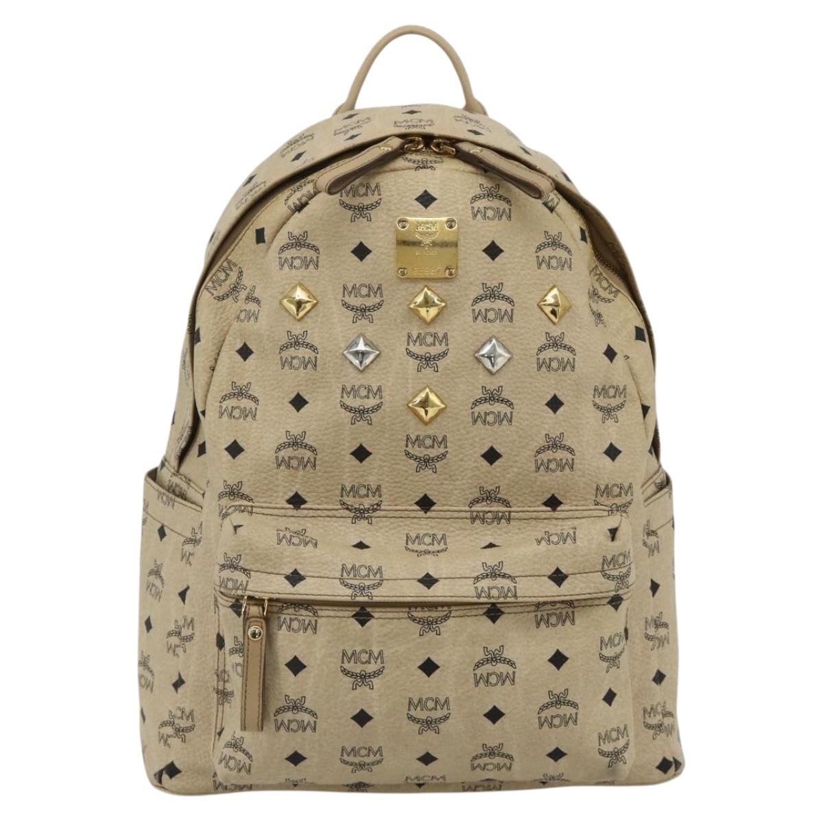 MCM Vicetos Logogram Backpack PVC Beige Gold Auth ka4282