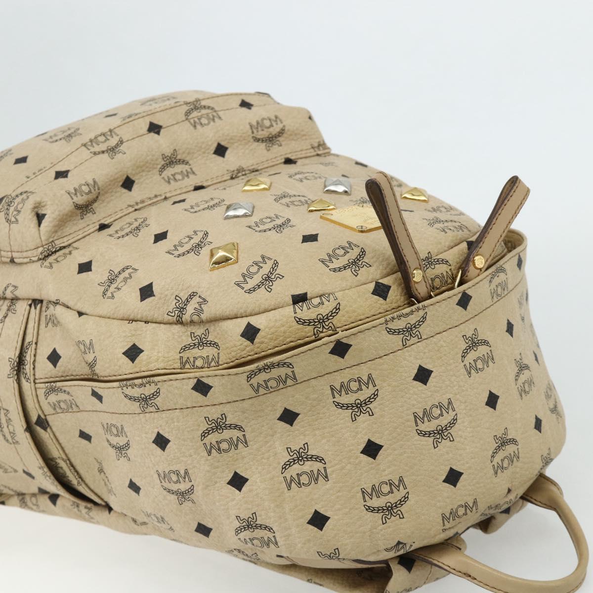 MCM Vicetos Logogram Backpack PVC Beige Gold Auth ka4282