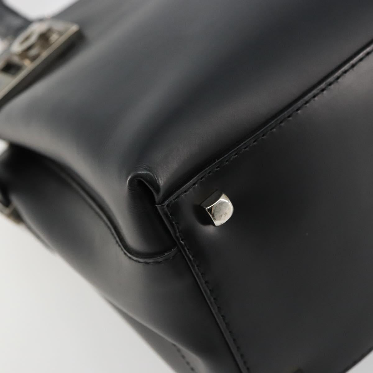 Salvatore Ferragamo Gancini Hand Bag Leather 2way Black Silver Auth ka4288
