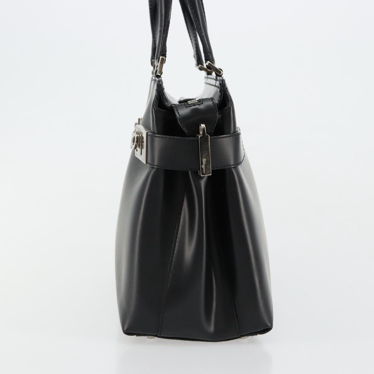 Salvatore Ferragamo Gancini Hand Bag Leather 2way Black Silver Auth ka4288