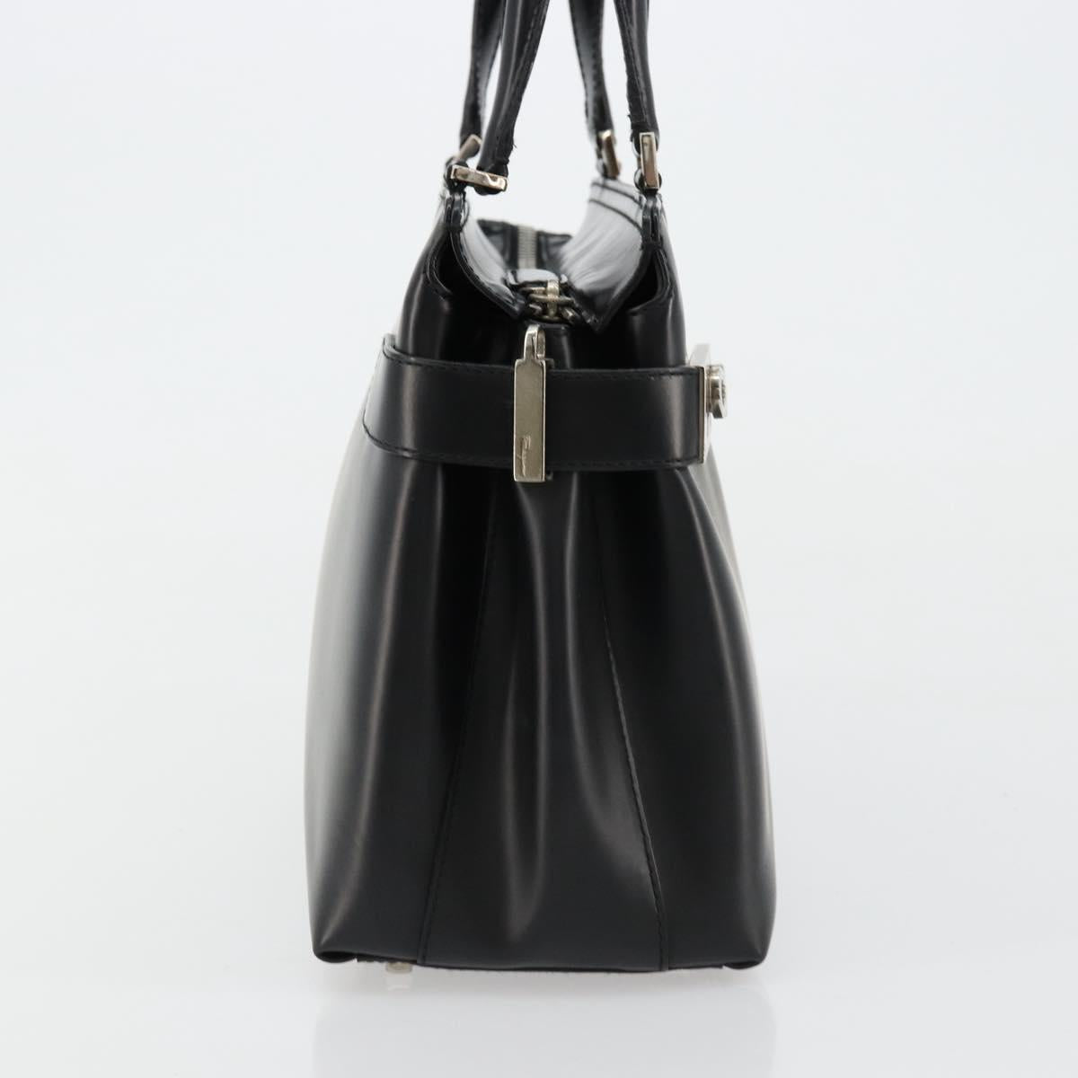 Salvatore Ferragamo Gancini Hand Bag Leather 2way Black Silver Auth ka4288