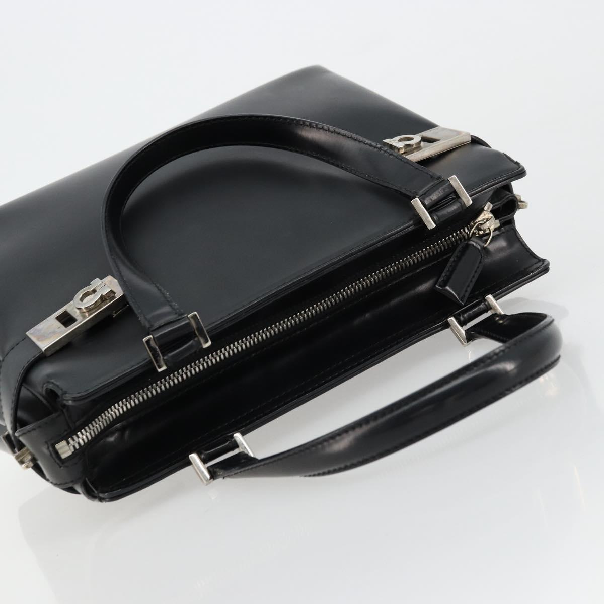 Salvatore Ferragamo Gancini Hand Bag Leather 2way Black Silver Auth ka4288