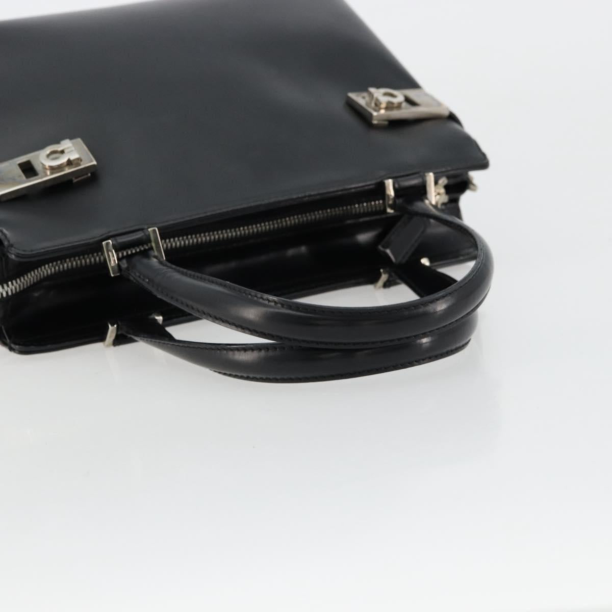 Salvatore Ferragamo Gancini Hand Bag Leather 2way Black Silver Auth ka4288