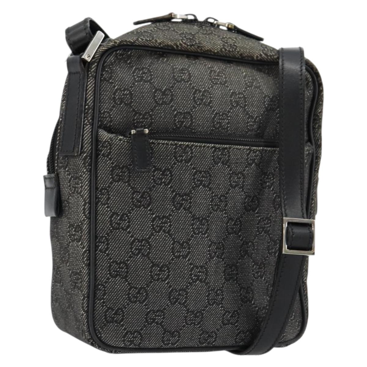 GUCCI GG Canvas Shoulder Bag Black Silver 03136 Auth ka4292
