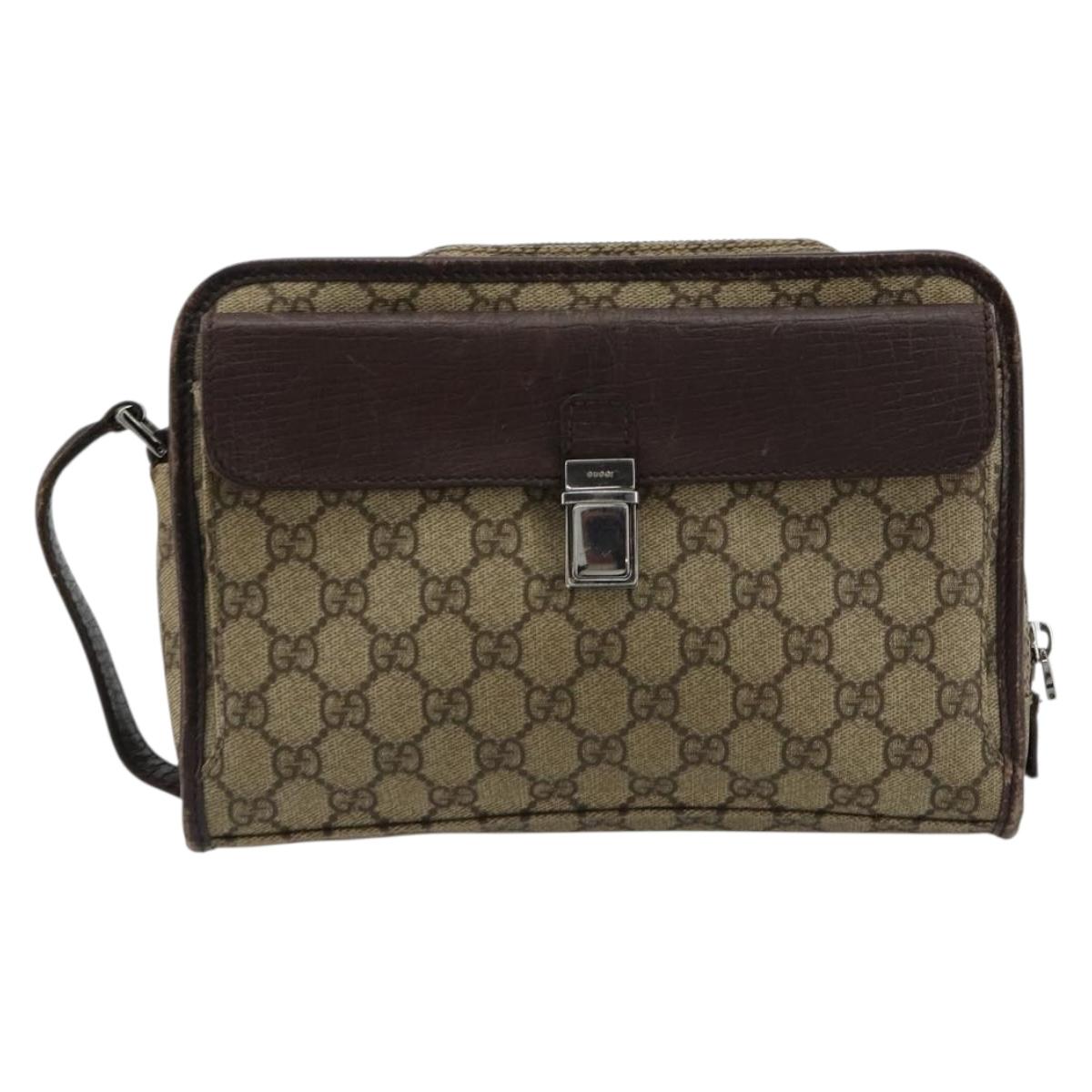 GUCCI GG Supreme Hand Bag PVC Beige Silver 108844 Auth ka4299