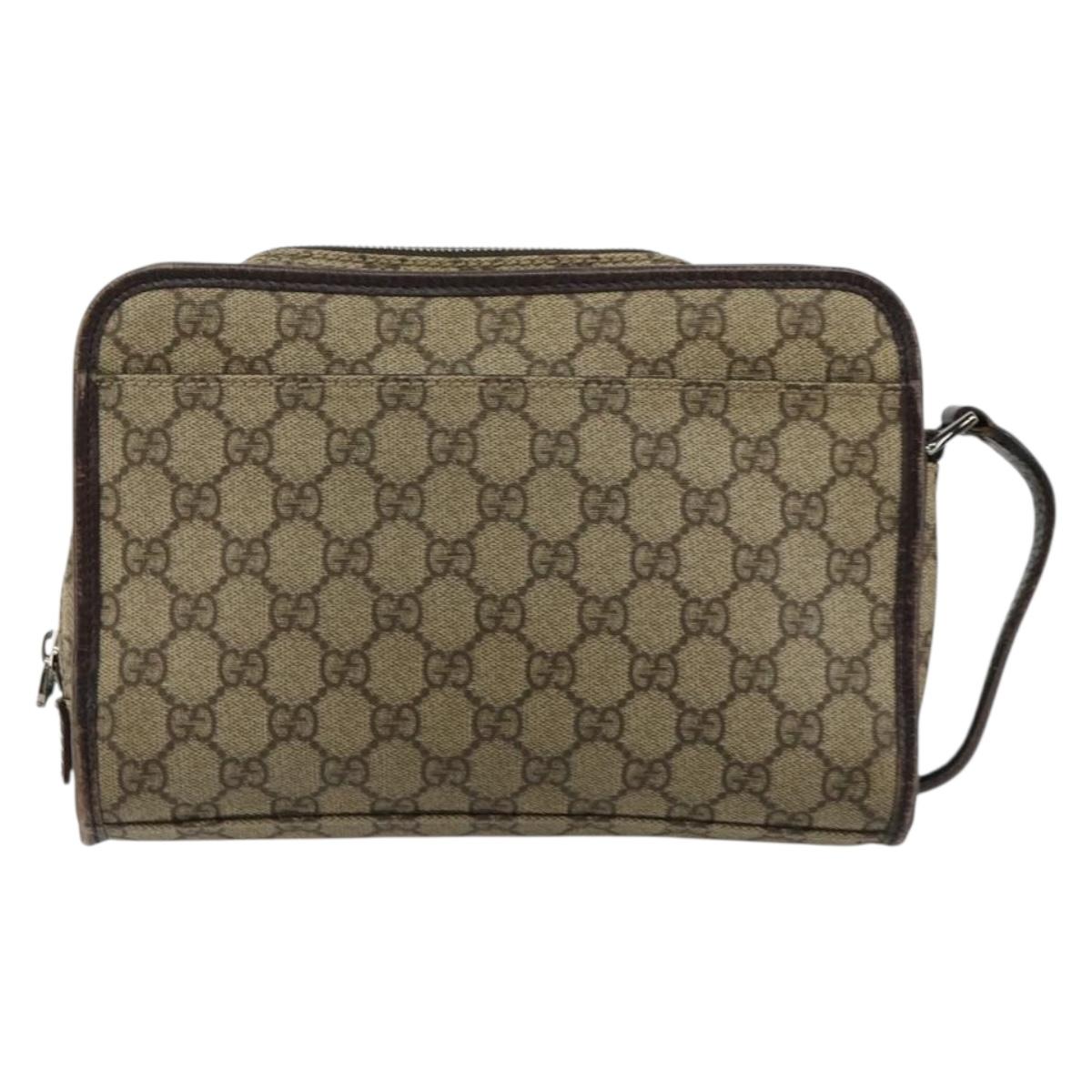 GUCCI GG Supreme Hand Bag PVC Beige Silver 108844 Auth ka4299