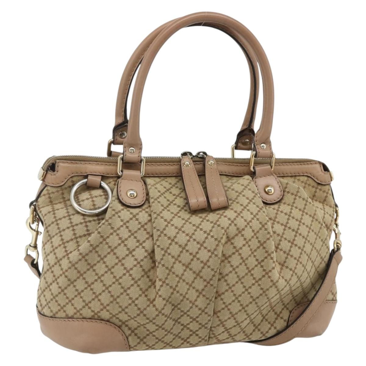 GUCCI Diamante Hand Bag Canvas 2way Beige Gold 247902 Auth ka4301