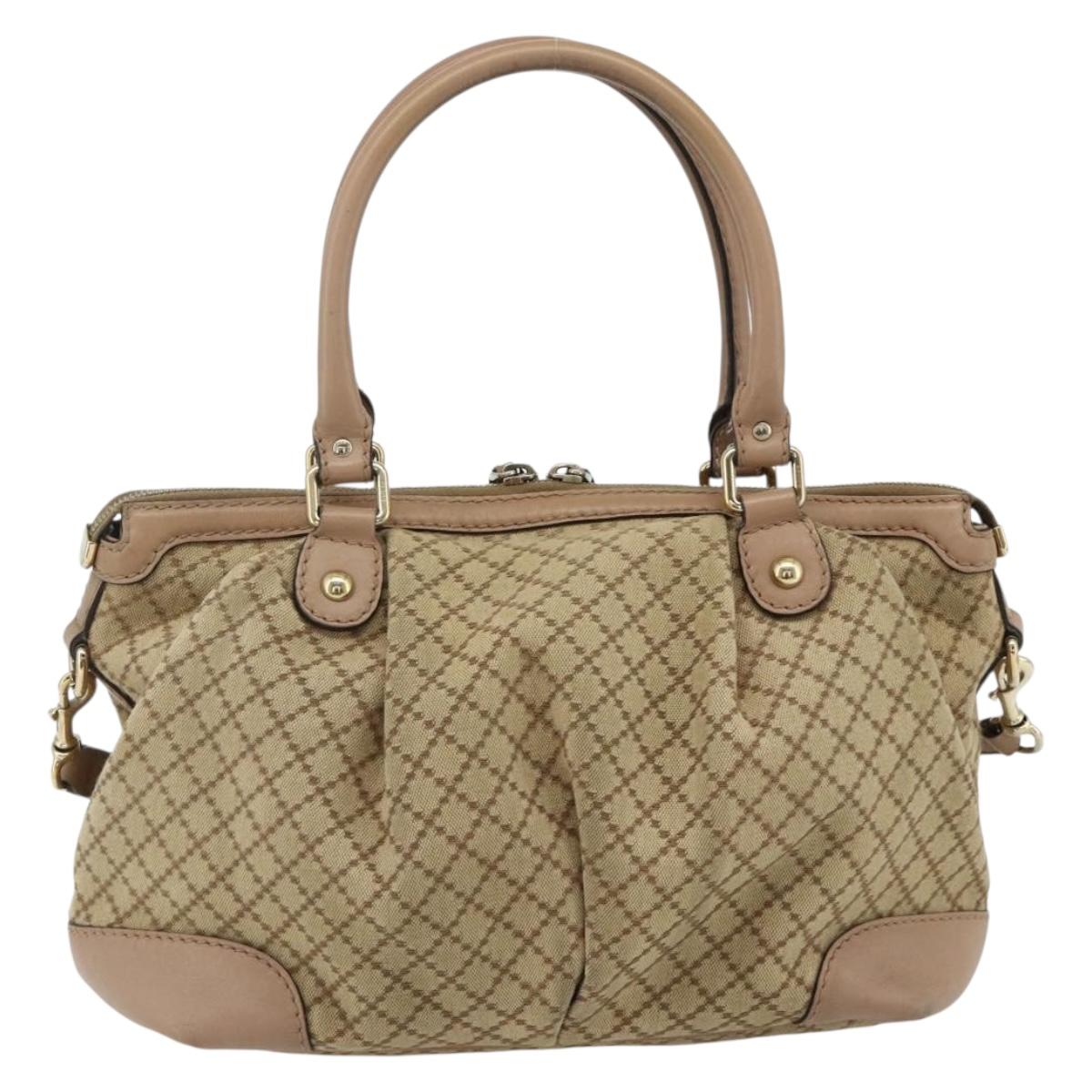 GUCCI Diamante Hand Bag Canvas 2way Beige Gold 247902 Auth ka4301
