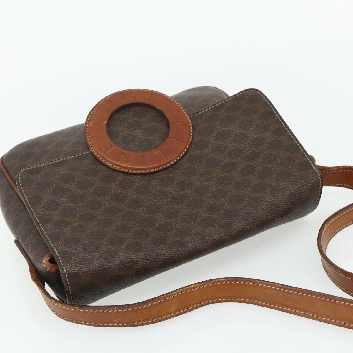 CELINE Macadam Canvas Shoulder Bag PVC Leather Brown Gold Auth ka4327