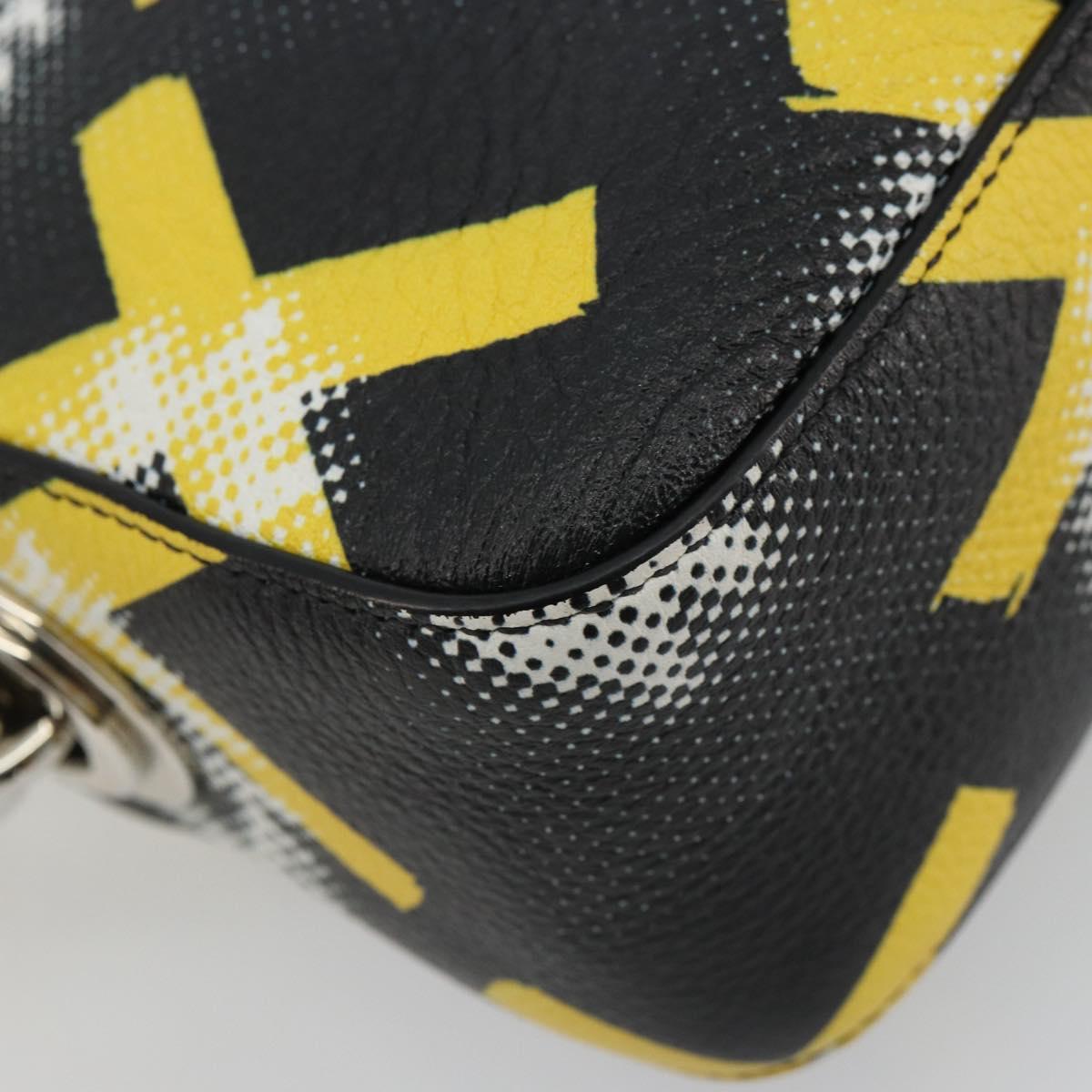 PRADA Chain Shoulder Bag Leather Black Yellow Auth ka4328M