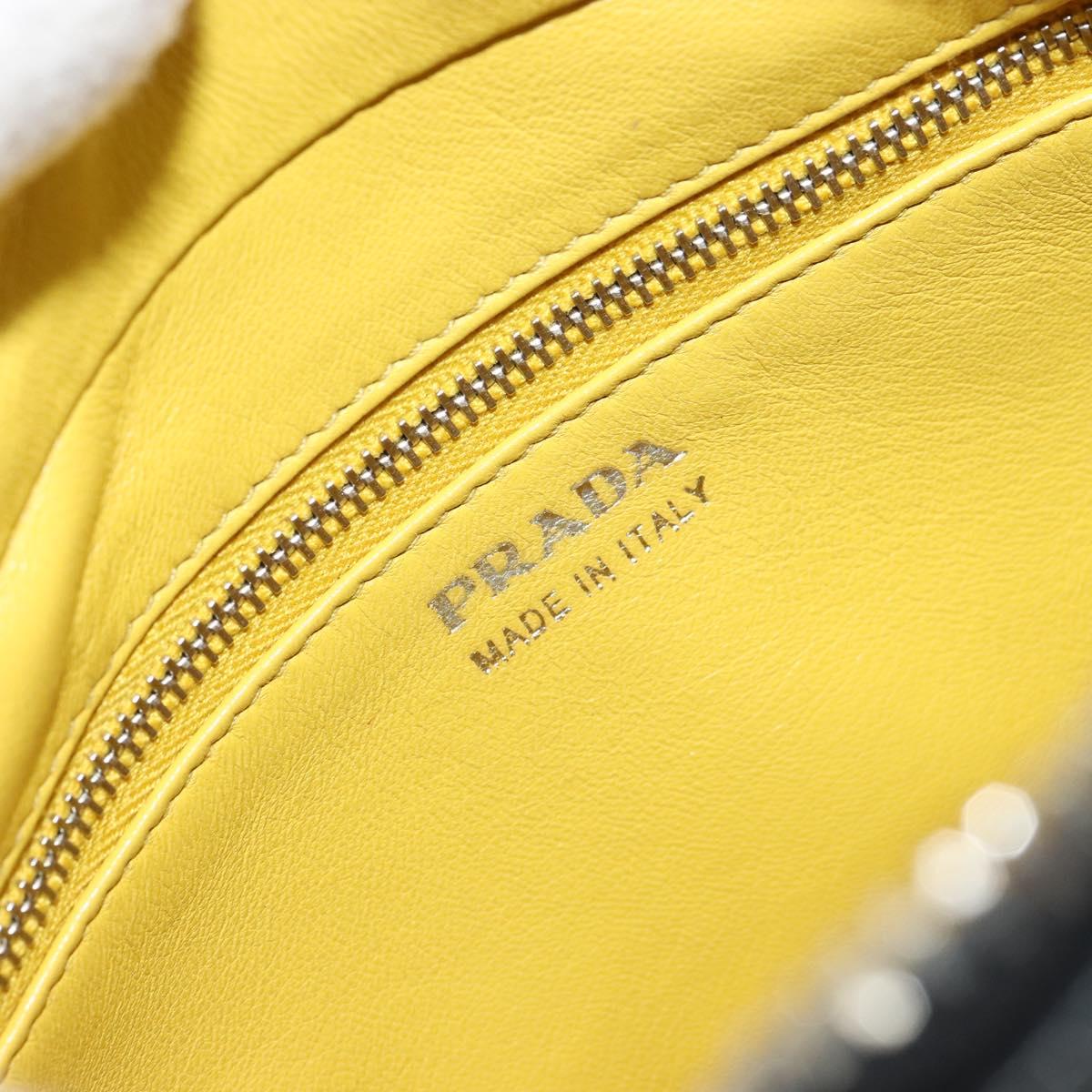 PRADA Chain Shoulder Bag Leather Black Yellow Auth ka4328M