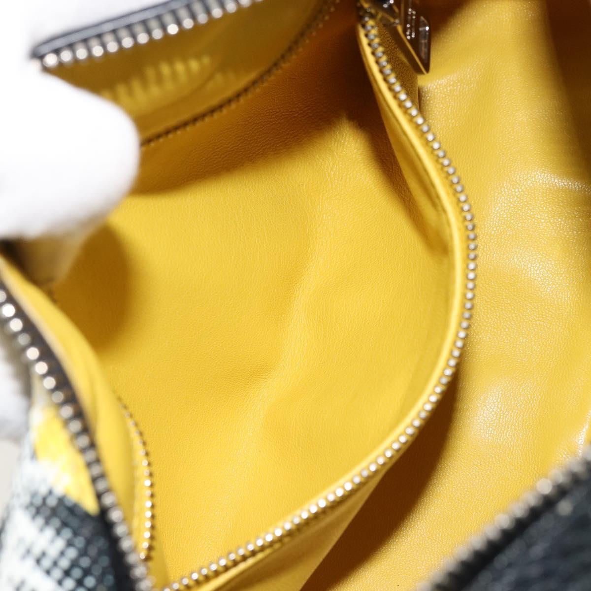 PRADA Chain Shoulder Bag Leather Black Yellow Auth ka4328M