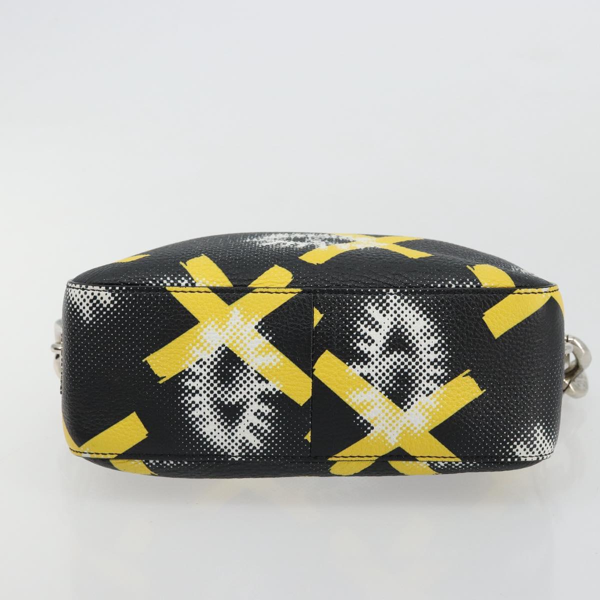 PRADA Chain Shoulder Bag Leather Black Yellow Auth ka4328M