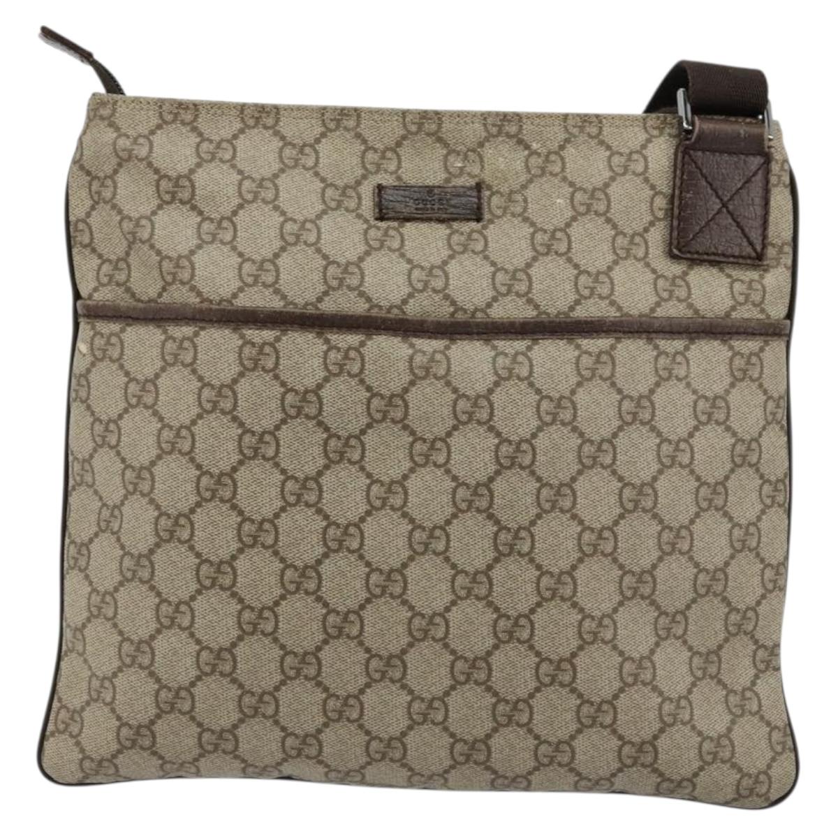 GUCCI GG Supreme Shoulder Bag PVC Beige Silver 141626 Auth ka4329