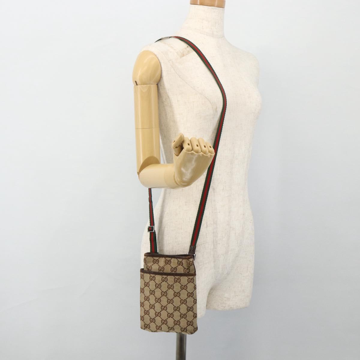 GUCCI GG Canvas Web Sherry Line Shoulder Bag Beige Red Green 141863 Auth ka4335