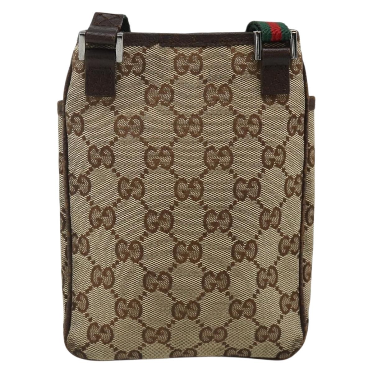 GUCCI GG Canvas Web Sherry Line Shoulder Bag Beige Red Green 141863 Auth ka4335
