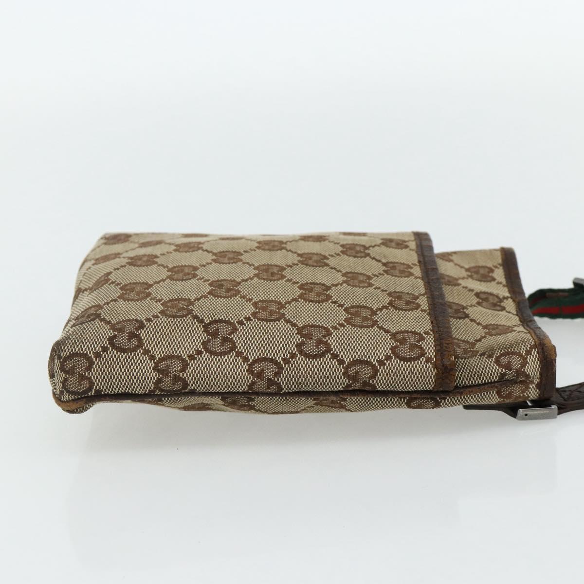 GUCCI GG Canvas Web Sherry Line Shoulder Bag Beige Red Green 141863 Auth ka4335