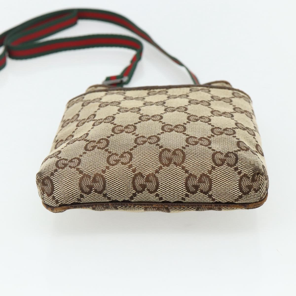 GUCCI GG Canvas Web Sherry Line Shoulder Bag Beige Red Green 141863 Auth ka4335