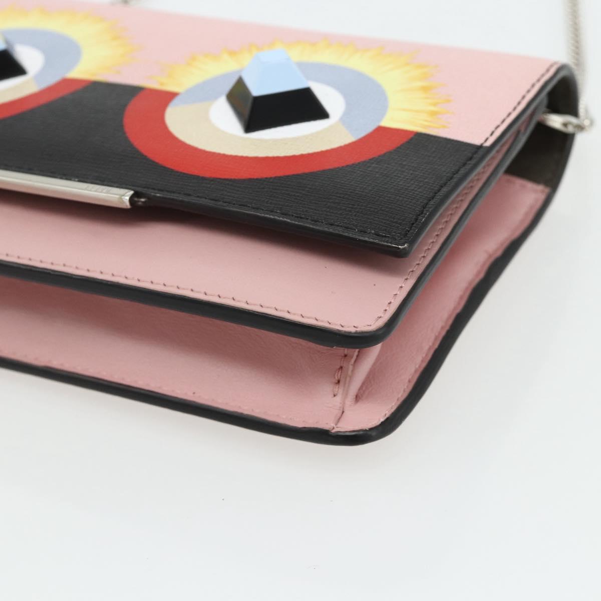 FENDI Chain Wallet Monster Shoulder Bag Leather Pink Silver Auth ka4337A