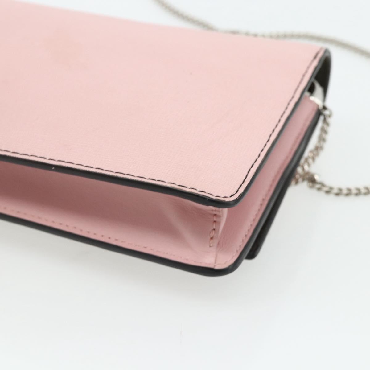 FENDI Chain Wallet Monster Shoulder Bag Leather Pink Silver Auth ka4337A