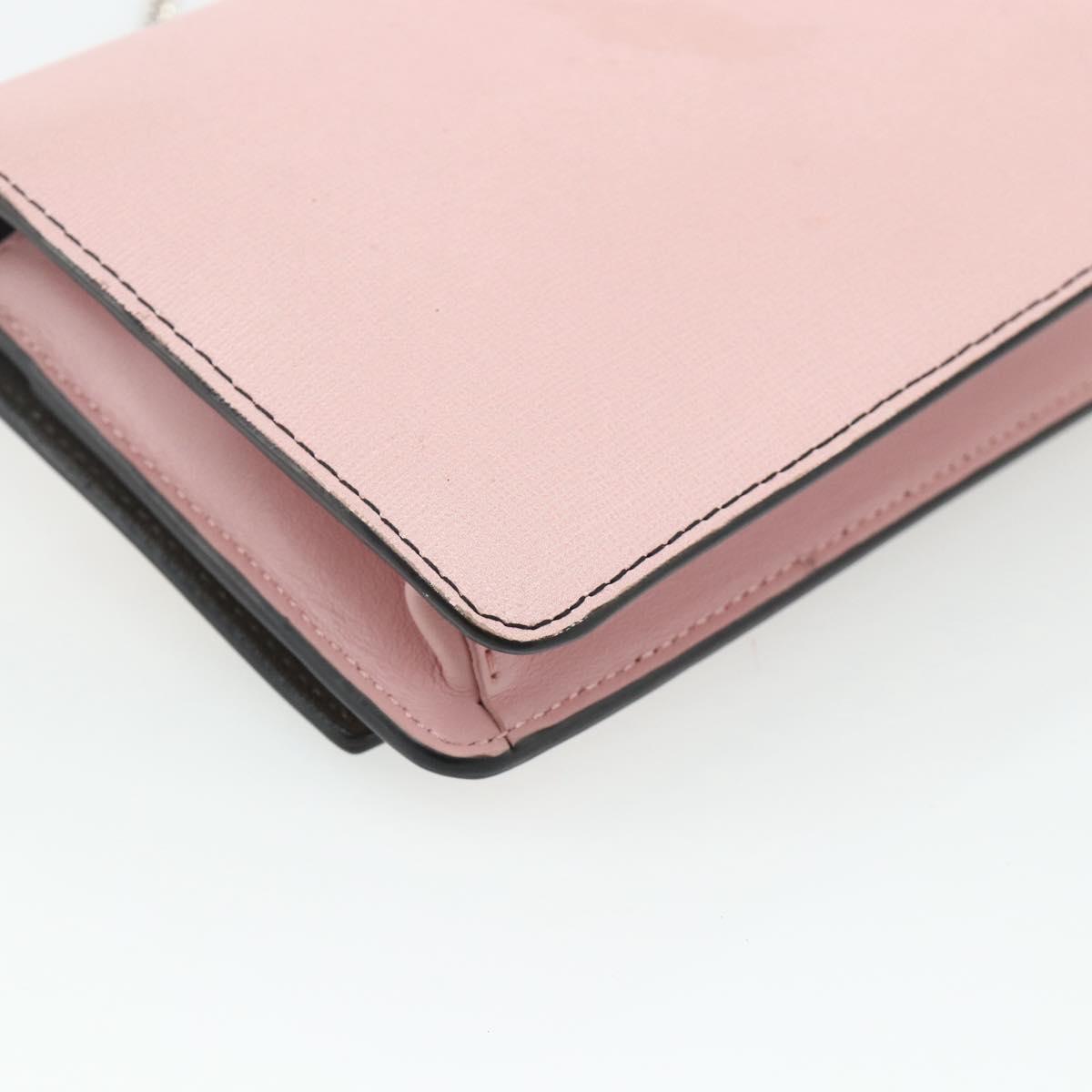 FENDI Chain Wallet Monster Shoulder Bag Leather Pink Silver Auth ka4337A