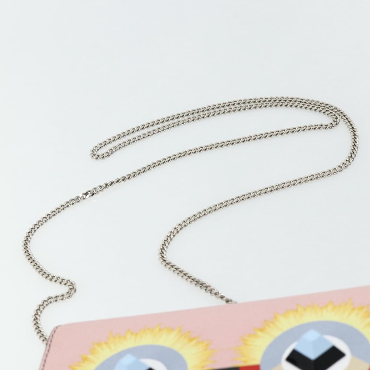FENDI Chain Wallet Monster Shoulder Bag Leather Pink Silver Auth ka4337A