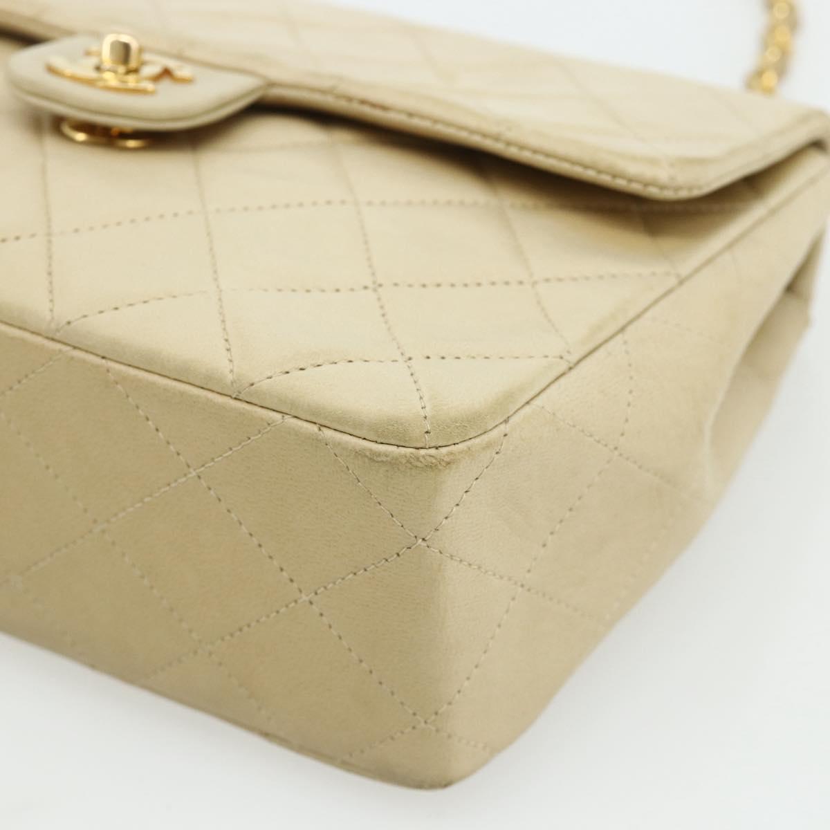 CHANEL Turn Lock Chain Shoulder Bag Lamb Skin Beige Gold CC Auth ka4339V