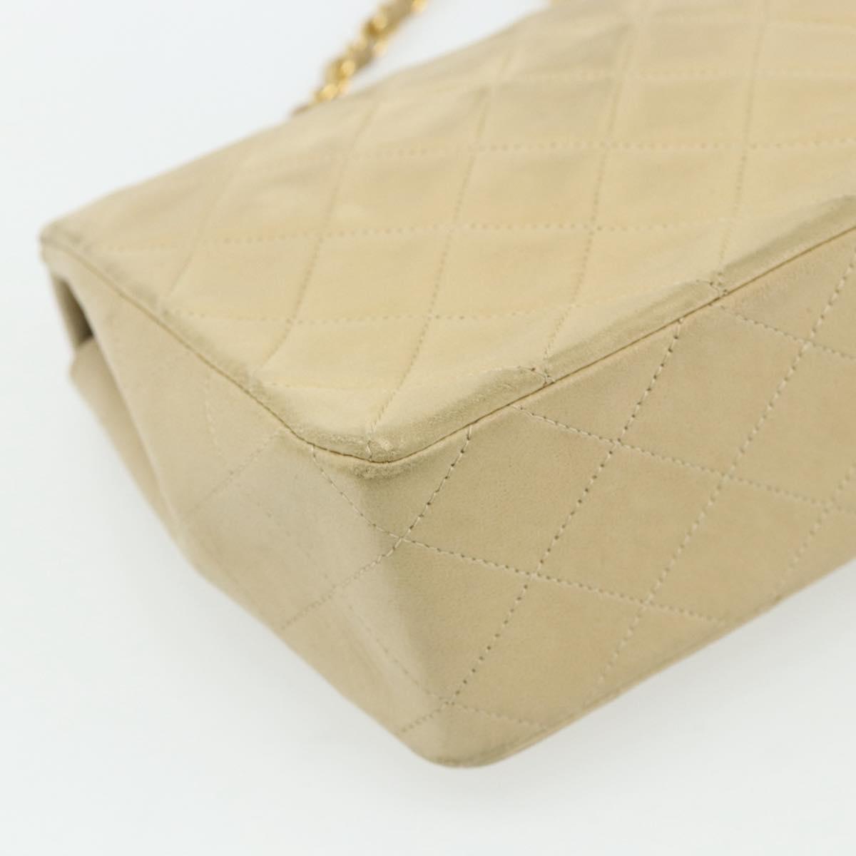 CHANEL Turn Lock Chain Shoulder Bag Lamb Skin Beige Gold CC Auth ka4339V