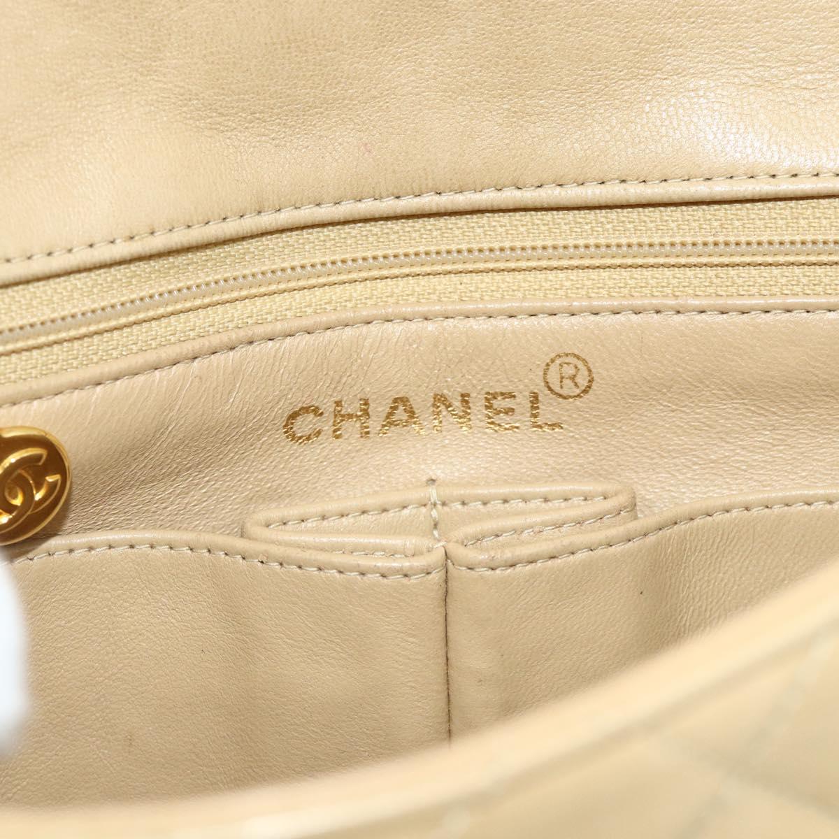 CHANEL Turn Lock Chain Shoulder Bag Lamb Skin Beige Gold CC Auth ka4339V
